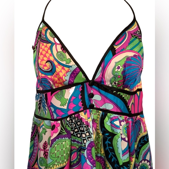 BOSTON PROPER VINTAGE Y2K NEON SILK FLORAL HALTER DRESS. MADE IN THE U.S… - Picture 2 of 12